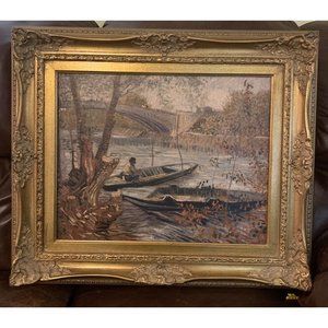 RARE Vtg 23X27 Van Gough Art Print "Fishing in Spring” Gold Guild Ornate Frame
